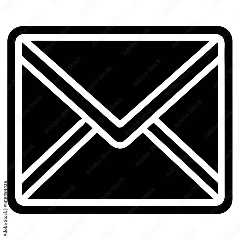 Bold Black Silhouette Vector Icon of an Email Envelope – Communication & Message Symbol.