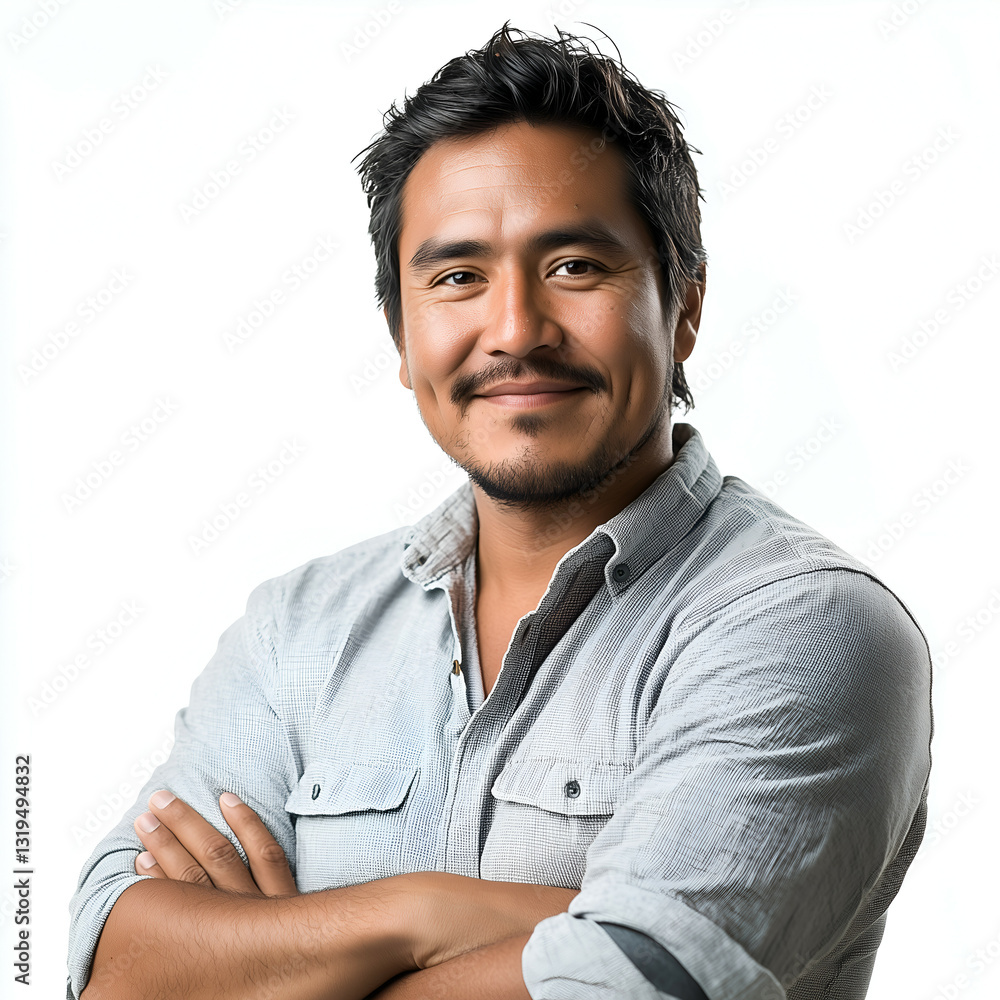 Smiling Handsome Man with Confident Style: Authentic Professional Portrait Photography on White Background Smiling Handsome Man with Confident Style: Authentic Professional Portrait Photography on White Background