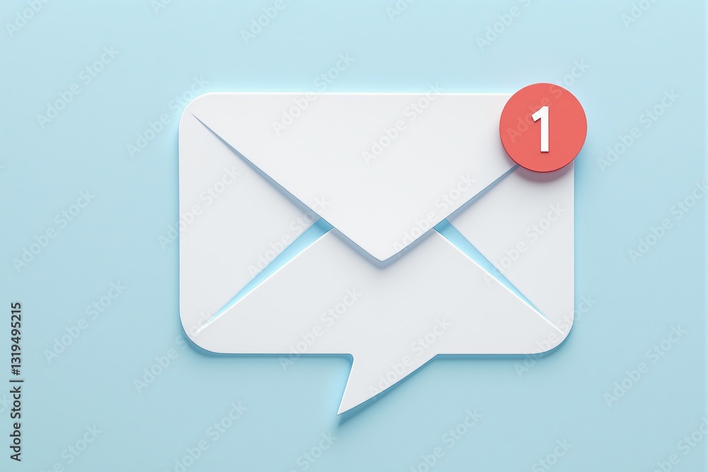 Creative email notification icon with a red unread message alert on a light blue background. Concept of digital communication and online messaging. Ai generative Creative email notification icon with a red unread message alert on a light blue background. Concept of digital communication and online messaging. Ai generative