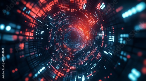 Wallpaper Mural Abstract digital tunnel with glowing red and blue particles. Torontodigital.ca