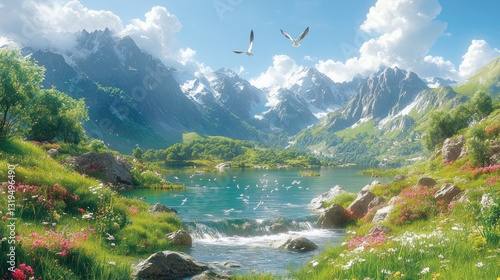 Fototapeta Naklejka Na Ścianę i Meble -  Serene mountain lake landscape (2)