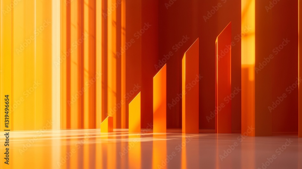 Obraz premium Abstract graphic orange shapes, geometric patterns, sunrise interior, modern design, background