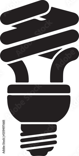 Monochrome Icon of Compact Fluorescent Light Bulb, Symbolizing Energy Efficiency