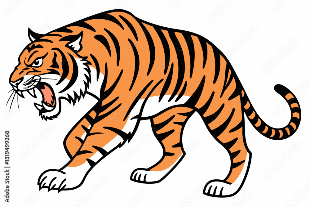 Obraz premium Angry hunting tiger on white white background