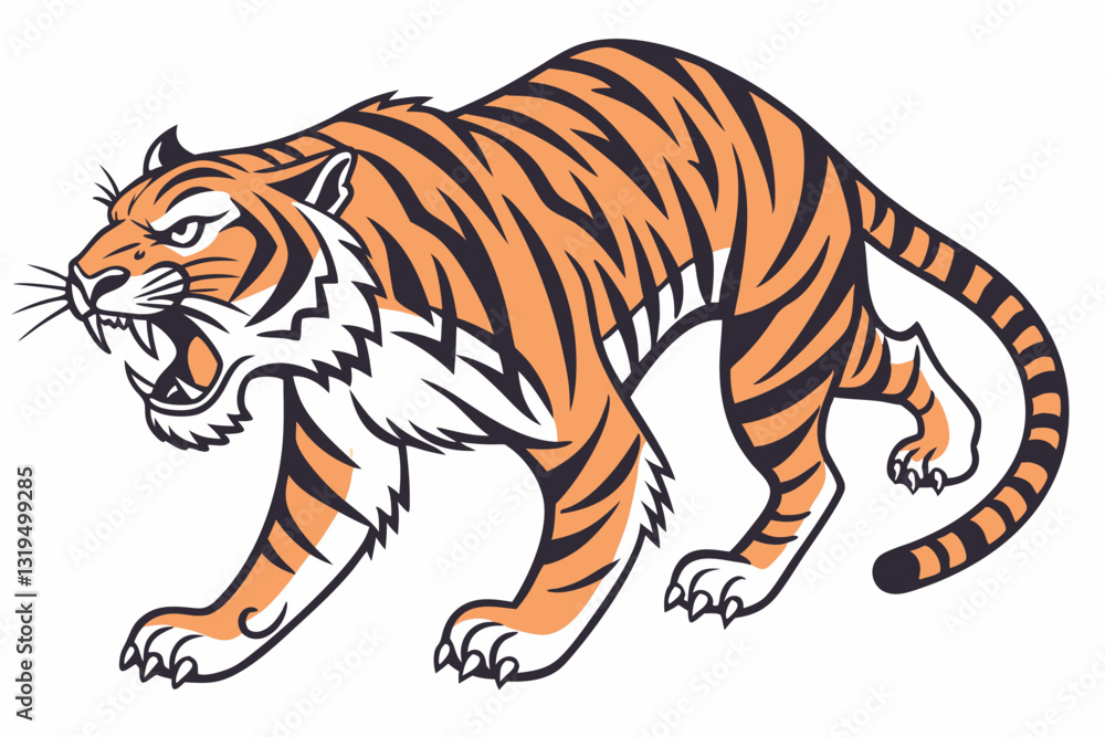 Obraz premium Angry hunting tiger on white white background