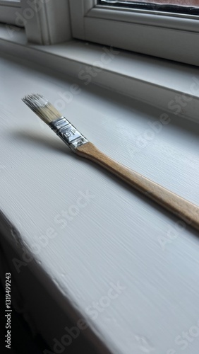 small paint brush on a wooden white background