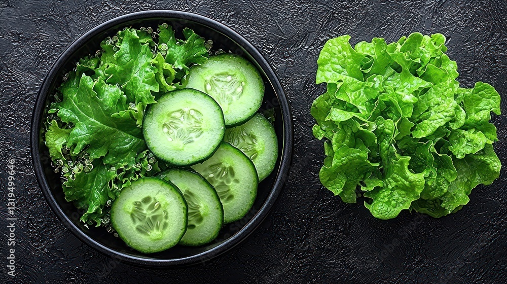Obraz premium Fresh cucumber and lettuce salad