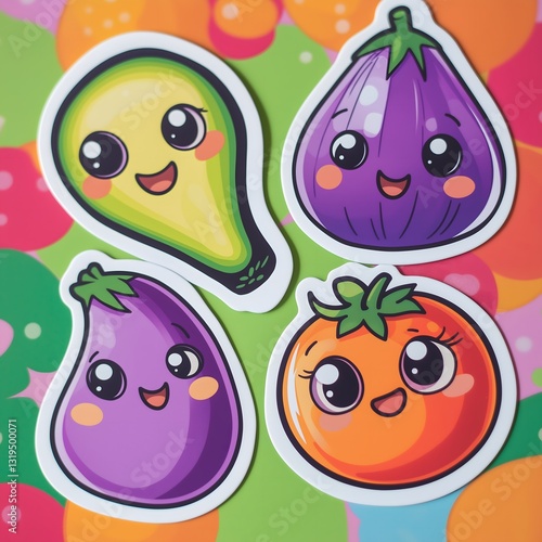 A Set of Chibi-Style Food Stickers Featuring Anthropomorphic Foods