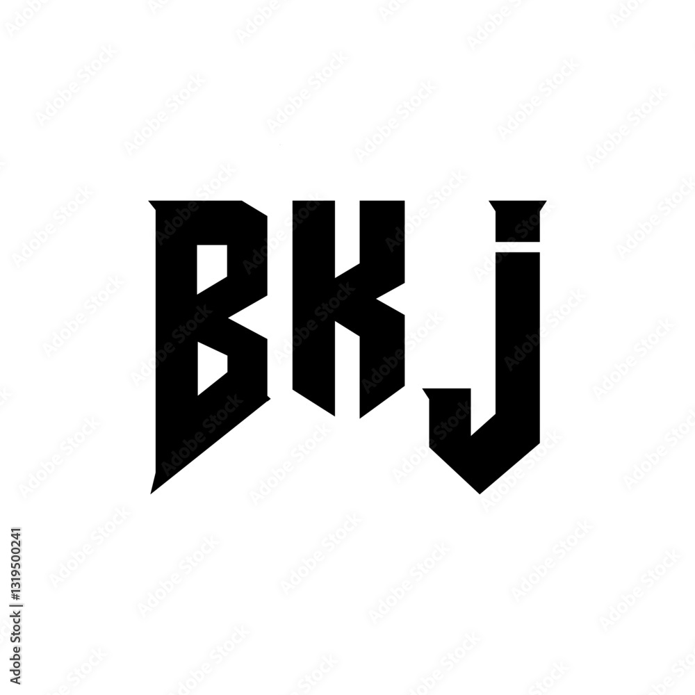 Obraz premium BKJ letter logo design for technology company. BKJ logo design black and white color combination. BKJ logo, BKJ vector, BKJ design, BKJ icon, BKJ alphabet. BKJ typography logo design.