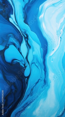 Abstract blue and white fluid art pattern with swirling waves