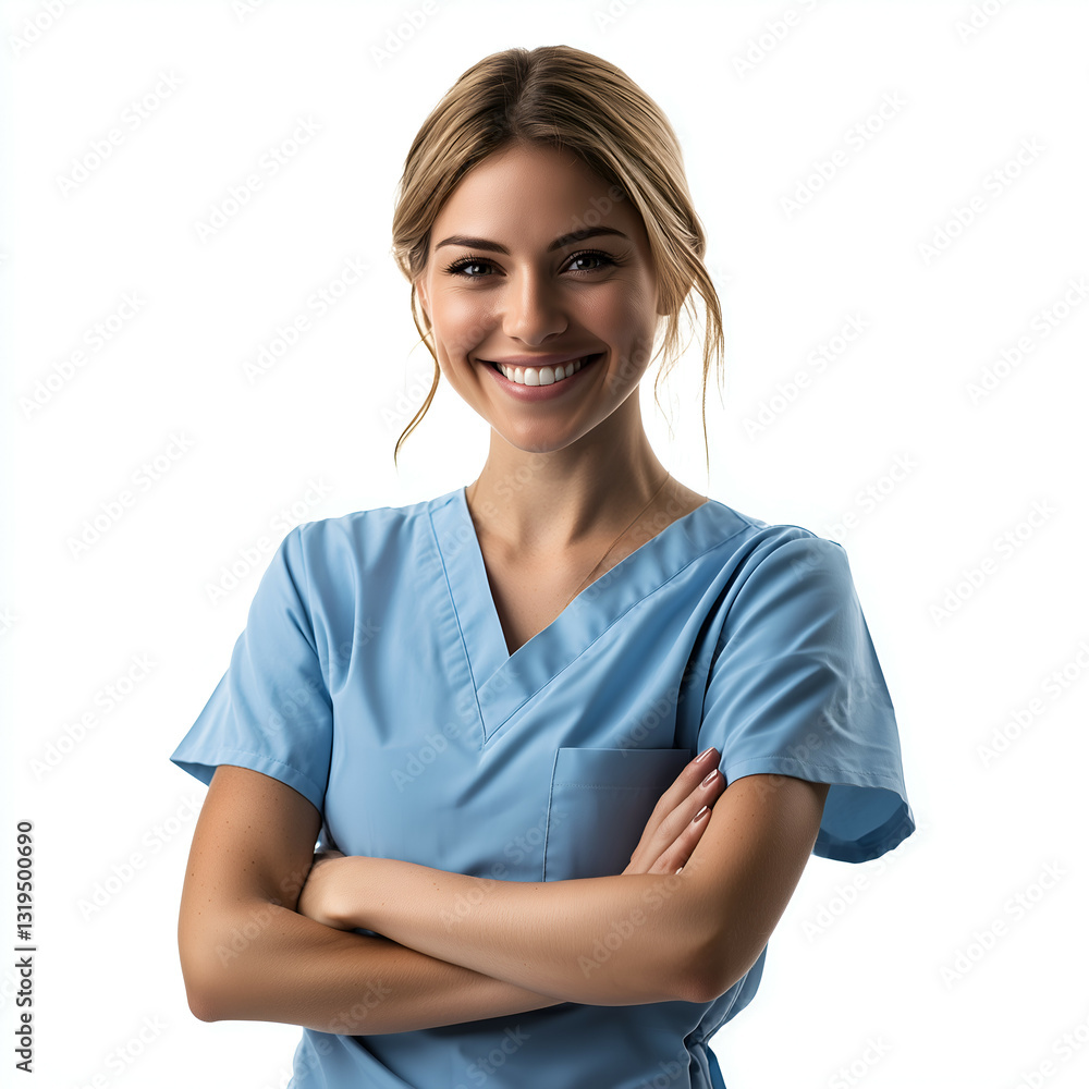 Smiling Nurse in Blue Scrubs: Portrait of a Confident Medical Professional Embracing Healthcare Career with a Positive Attitude Smiling Nurse in Blue Scrubs: Portrait of a Confident Medical Professional Embracing Healthcare Career with a Positive Attitude