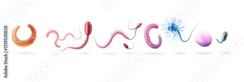 Lifecycle diagram of common intestinal worms including roundworms and tapeworms