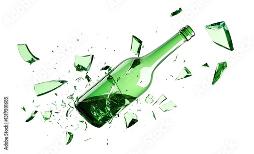 Shattered Green Wine Bottle Fragments in High Definition Image photo