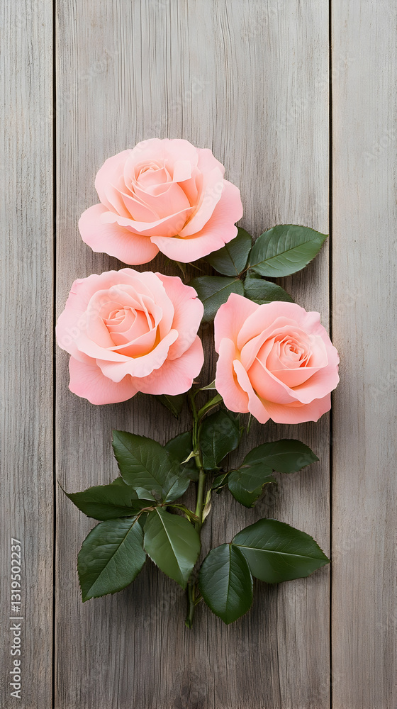 Delicate blush pink roses on a wooden background Delicate blush pink roses on a wooden background