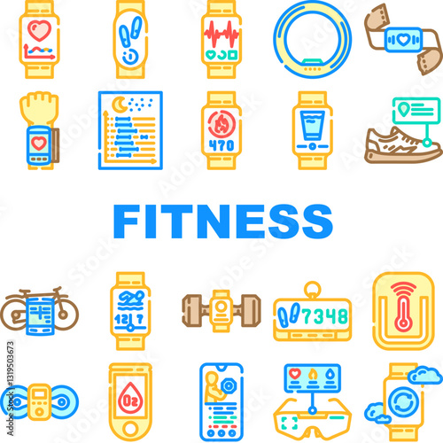 wearable fitness technology icons set vector