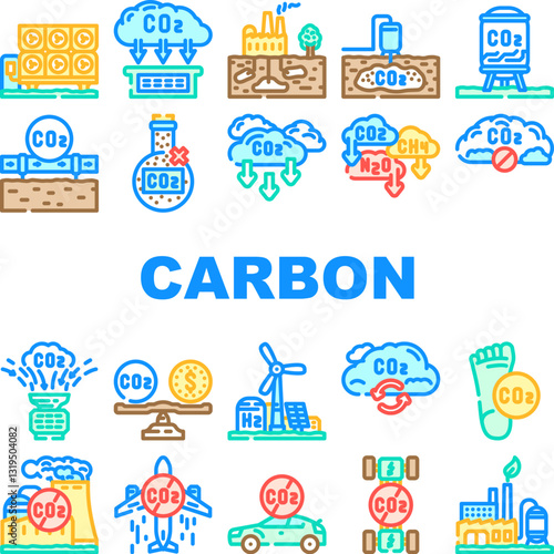 carbon capture sequestration icons set vector