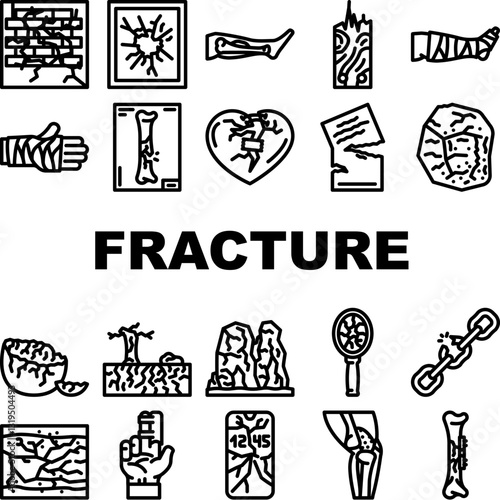 fracture break bone icons set vector