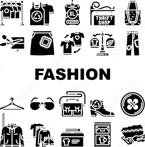 thrift driven fashion sustainable icons set vector