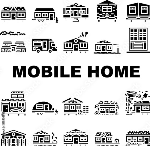 mobile home trailer icons set vector