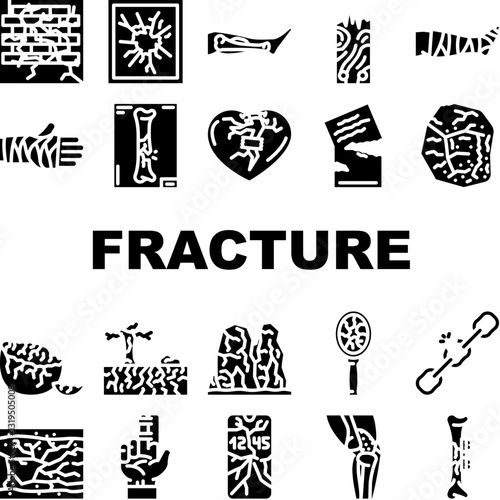 fracture break bone icons set vector