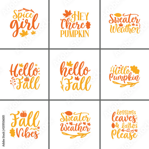 Hello Fall - Autumn Leaves & Pumpkin Spice SVG T-Shirt Design