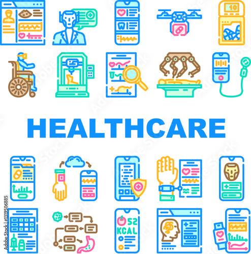 healthcare innovations icons set vector