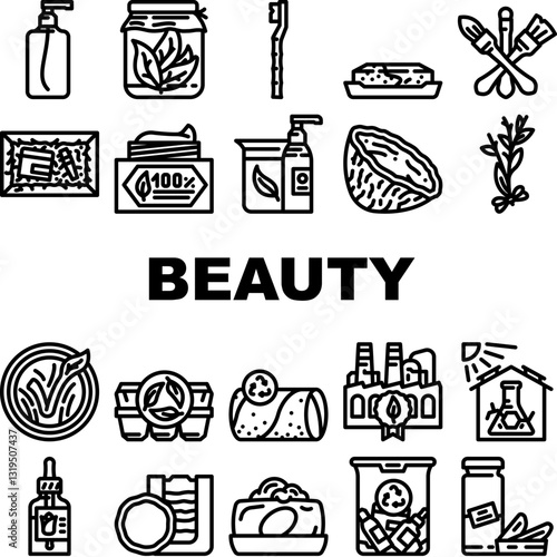 sustainable beauty eco friendly icons set vector