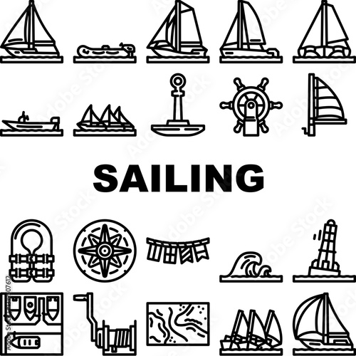 sailing sport yacht icons set vector