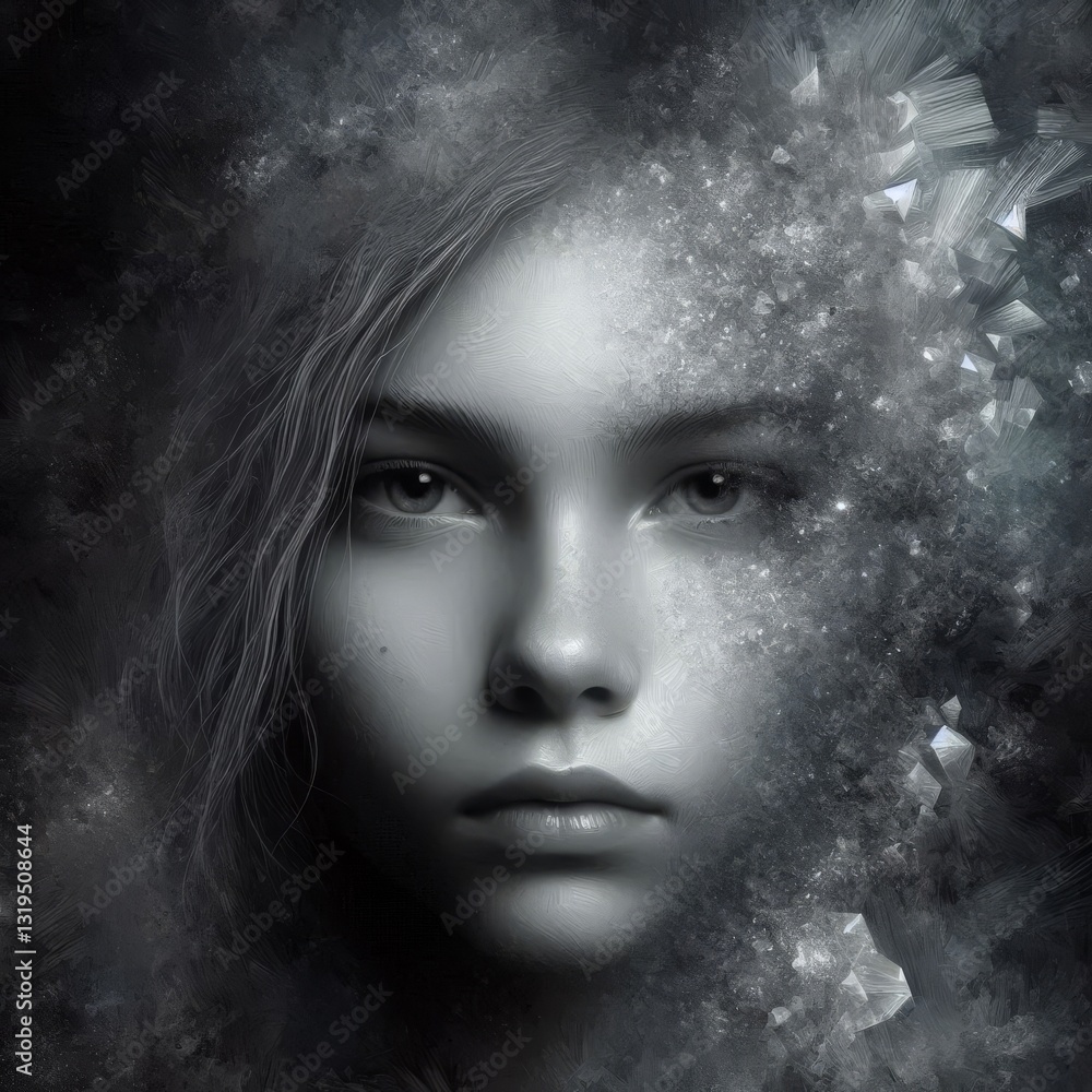 Hidden Strength Crystal Under Skin: Metaphorical Girl Portrait Hidden Strength Crystal Under Skin: Metaphorical Girl Portrait