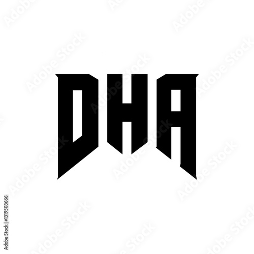 DHA letter logo design for technology company. DHA logo design black and white color combination. DHA logo, DHA vector, DHA design, DHA icon, DHA alphabet. DHA typography logo design.