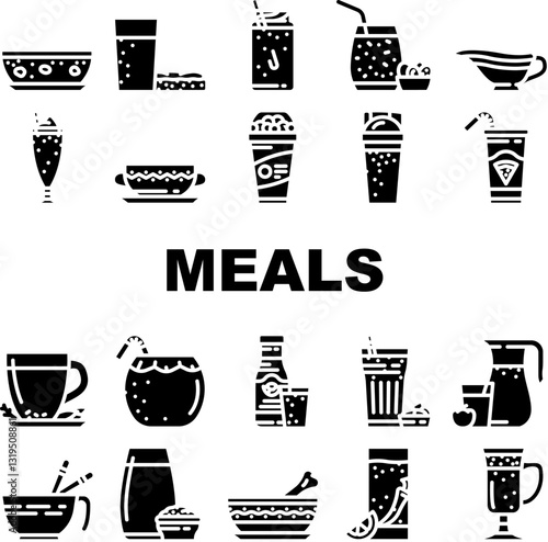 meals as drinks shake icons set vector
