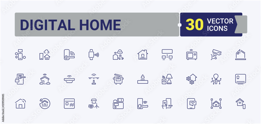 Digital Home modern icons. Featuring remote, estate, technology, system, automation, home. Smart Home icon set. Simple line vector. Vector artwork and illustration. Digital Home modern icons. Featuring remote, estate, technology, system, automation, home. Smart Home icon set. Simple line vector. Vector artwork and illustration.