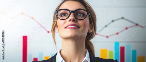 A confident businesswoman analyzes data trends, showcasing professionalism and ambition in a modern office environment.