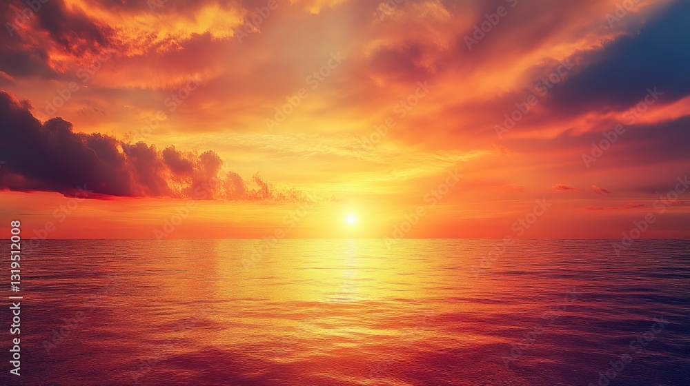 Obraz premium Radiant Sunse Over a Vibrant Beach: An Abstract Cloudscape Filled with Delightful Colours