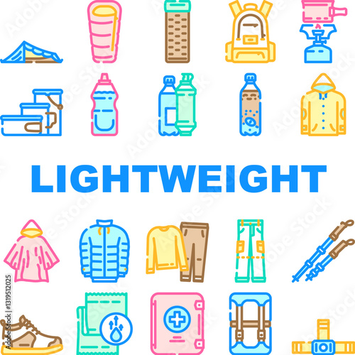 lightweight backpacking icons set vector