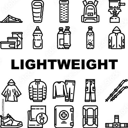 lightweight backpacking icons set vector