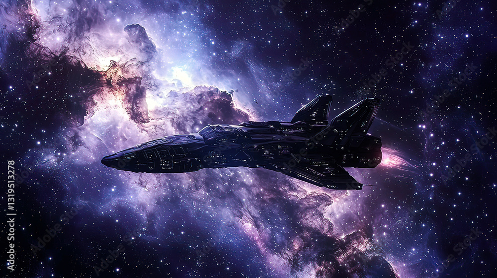 Spaceship flying near a distant galaxy, vibrant stars and cosmic clouds, ultra-realistic Spaceship flying near a distant galaxy, vibrant stars and cosmic clouds, ultra-realistic