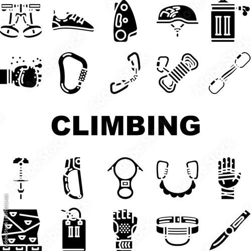 rock climbing bouldering icons set vector