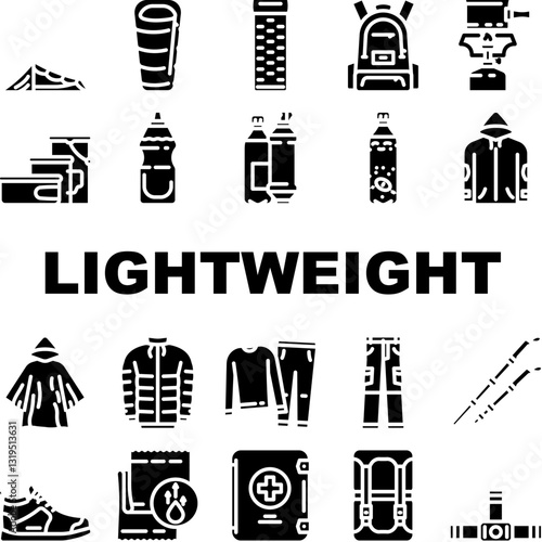 lightweight backpacking icons set vector