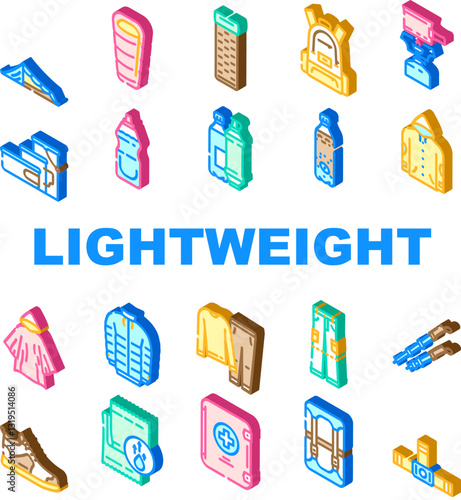 lightweight backpacking icons set vector