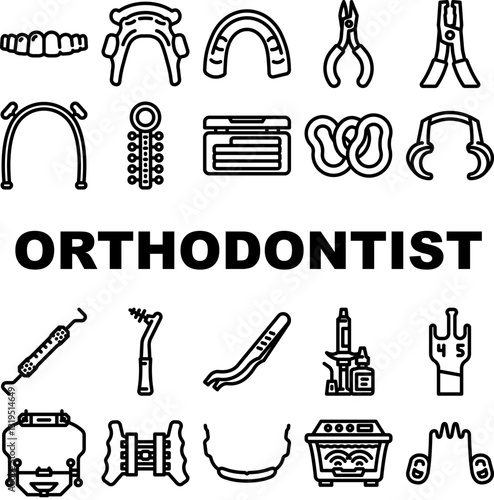 orthodontist accessories retainer icons set vector