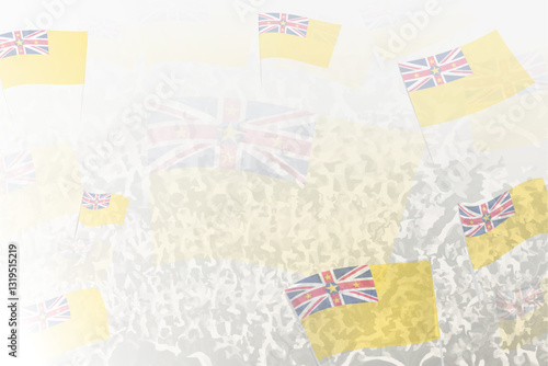 Celebratory Crowd with Niue Flags Background