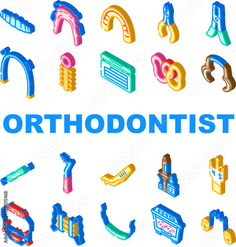 orthodontist accessories retainer icons set vector