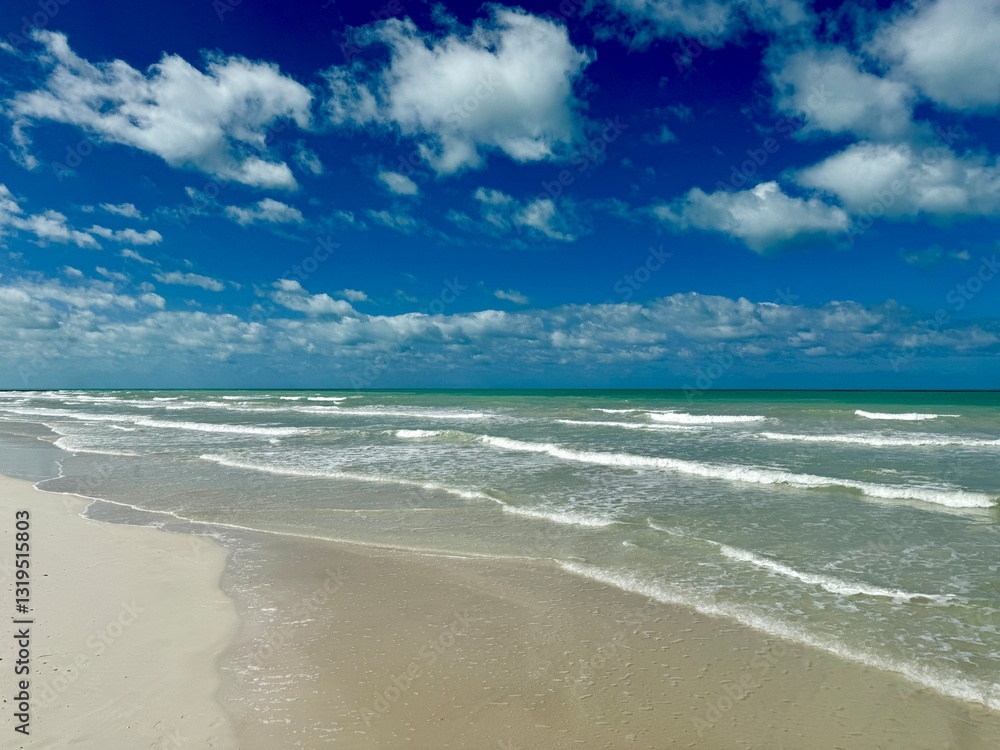 Empty sandy beach along the Emerald Coast (Costa Esmeralda), El Cuyo, Yucatan, Mexico Empty sandy beach along the Emerald Coast (Costa Esmeralda), El Cuyo, Yucatan, Mexico