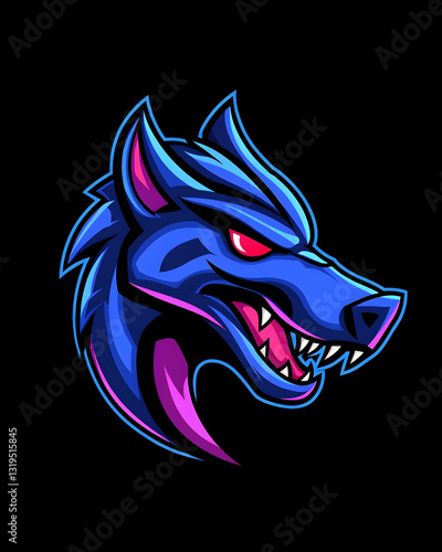 Wallpaper Mural Fierce blue wolf head logo, glowing in the dark Torontodigital.ca