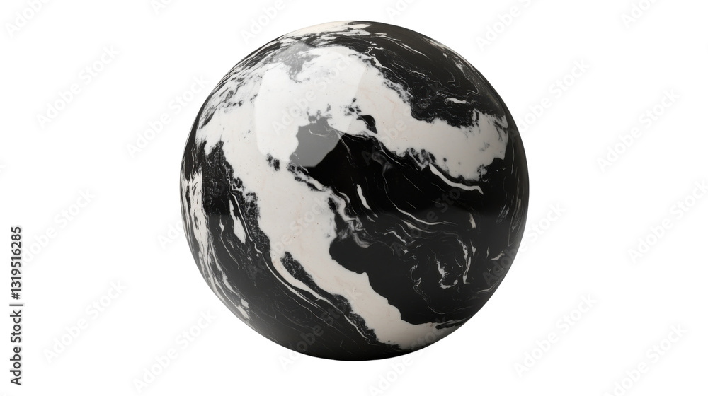 Obraz premium Black and white sphere with a bold marble isolated on white background
