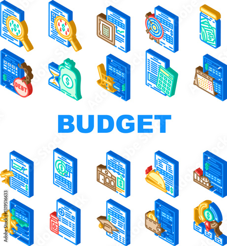 budget planning finance icons set vector