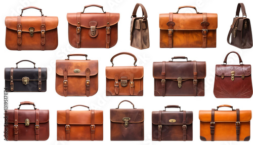  Collection of vintage leather bags decorated png