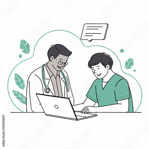 Doctor and Patient Digital Health Interaction Illustration
