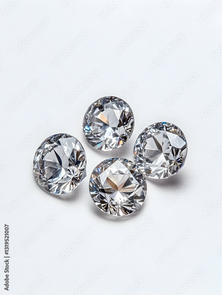 Four sparkling, round, faceted gems on a white background Four sparkling, round, faceted gems on a white background